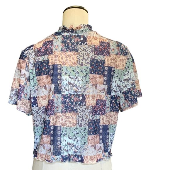 Shein Curve Mesh Smock Neck Cottagecore Patchwork Crop Top 4XL #60V - Picture 5 of 10